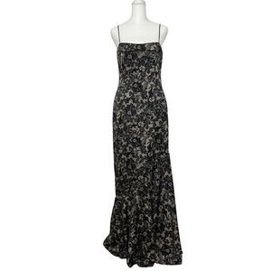 David Meister Silk Black & Pewter Lace Effect Dress / Evening Gown Size 6
